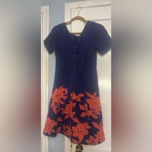 Anthropologie Blue and Orange Midi Dress